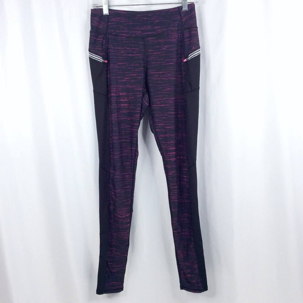 Kyodan Leggings Womens Size Medium Zipper Pockets Full Length Yoga Magenta Black